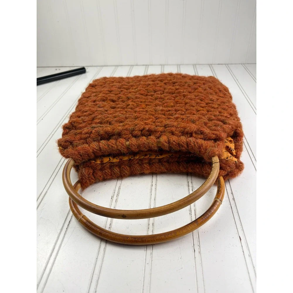 Boho Vintage Y2K Orange Chunky Knit Woven Handmade Crochet Shoulder Bag Purse